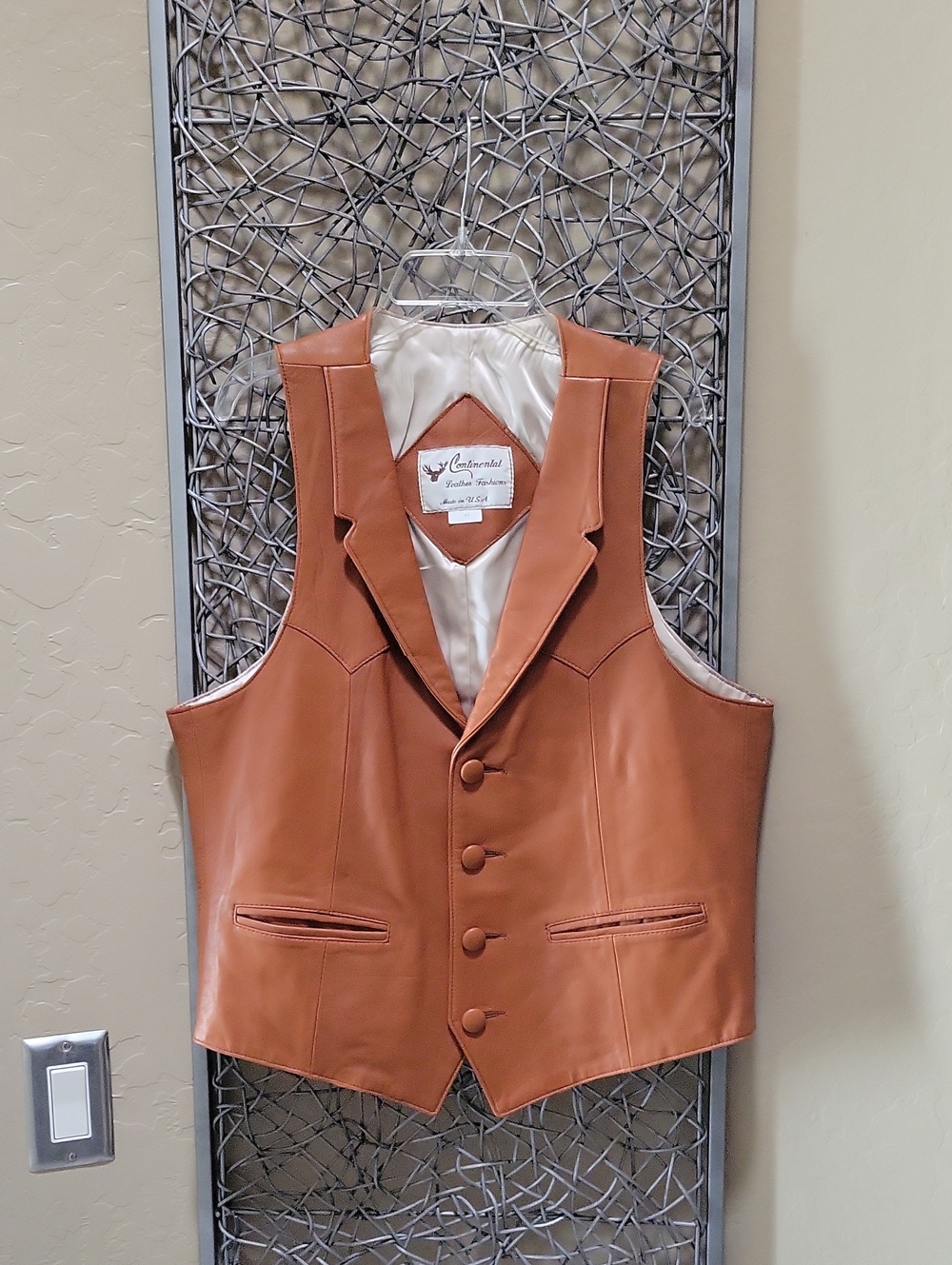 Continental Leather Fashions Men's Button-Front Vest in Cognac